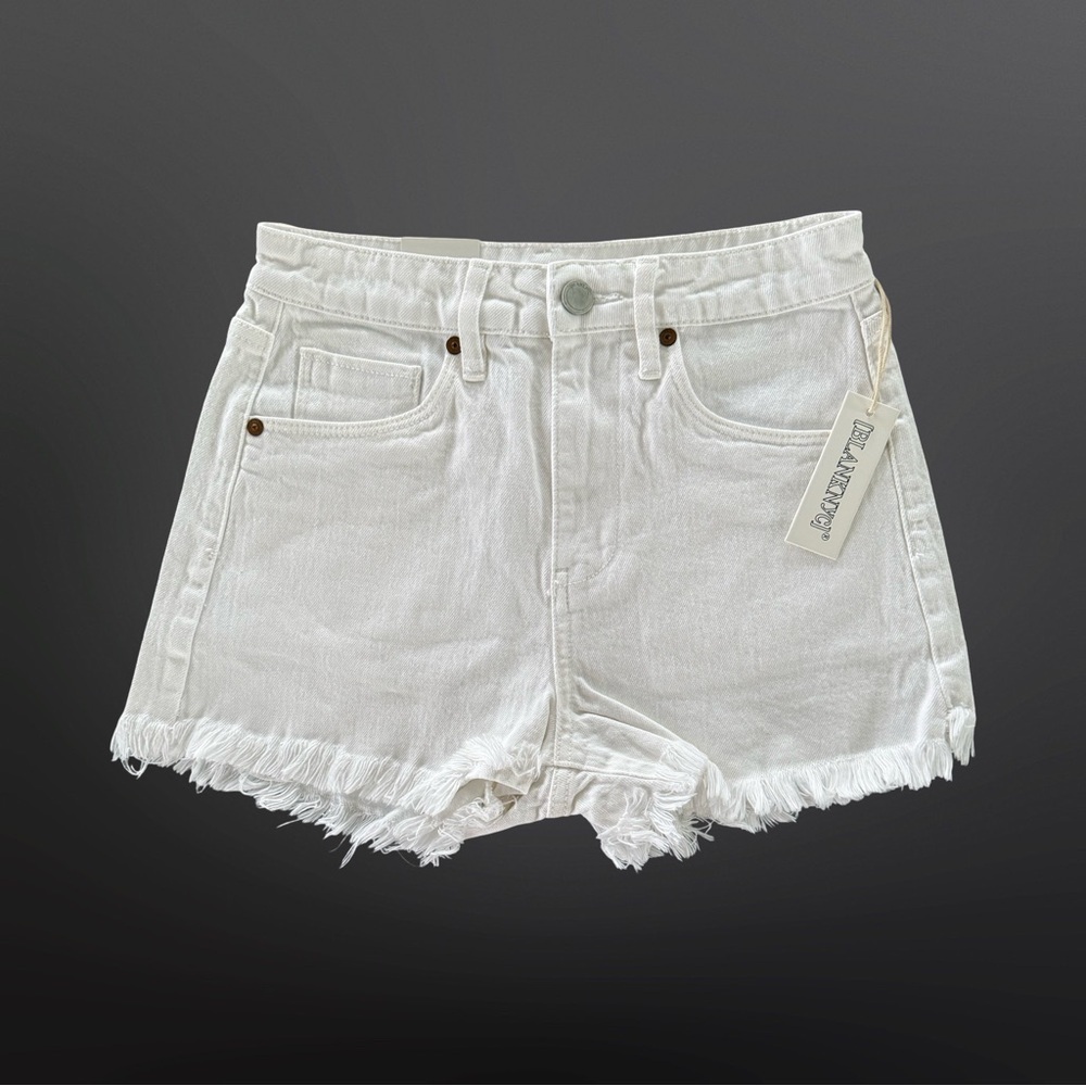 Blank NYC The Reeve High Rise Ribcage Frayed Hem Short White NWT Size 25